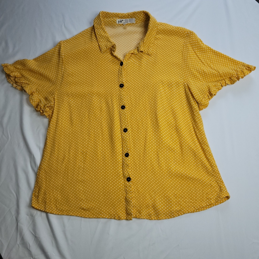 Jolt Yellow Short Sleeve Button Down Blouse